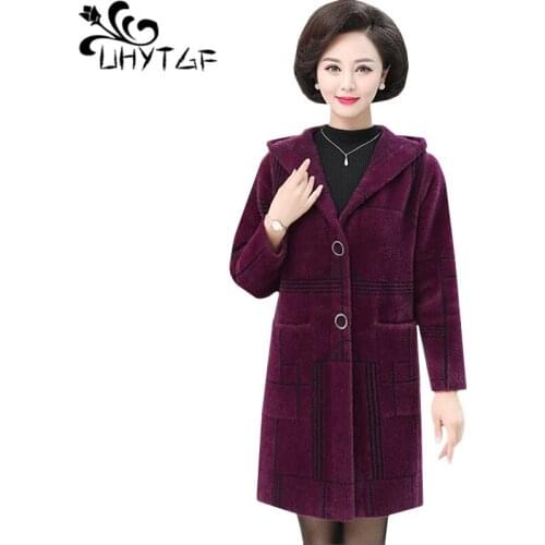 UHYTGF 6XL plus size jacket women quality Mink Cashmere autumn winter coat female double-sided cashmere windbreaker jacket 546