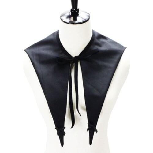 Vintage Gothic Women Detachable Black False Collar Pointed Triangle Bow Neckwear U4LF