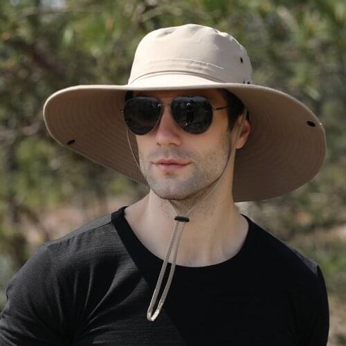 Waterproof Buckets Hat For Men Summer UV Protection Sun Hat Long Wide Brim Boonie Caps Male Outdoor Hiking Fishing Cap