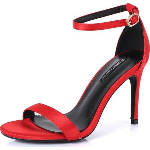 2021Summer Sandals Stilettos heels Ankle Buckles strap Sexy Ladylike Temperament Party shoes Fashion Red Women shoes Big size 40