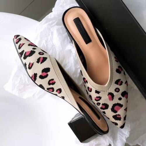 2021 Summer New Knitted Shoes Female Sandals Sexy High Heels Shoes Shallow Pointed Women Sandals Thick Heel Slippers Roman Mujer