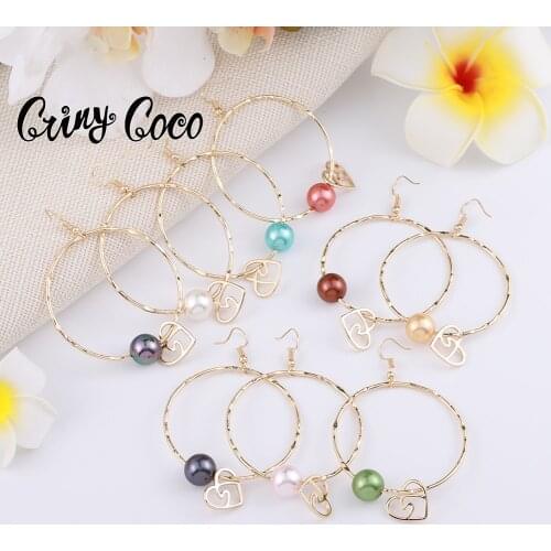 Cring Coco Oversize Round Drop Earrings Fashion Hawaiian Holiday Colorful Pearl Newest Design Geometric Heart Earring for Women