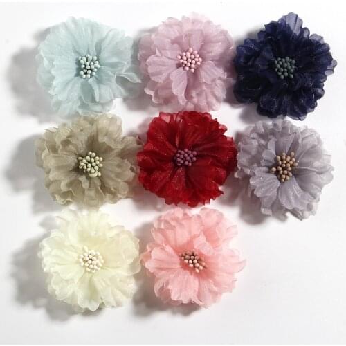10PCS 5CM 2" New Fashion Blossom Fabric Flowers With Matches Center Handmade Beauty Sunflower Hair Flower For Headbands Bouquet