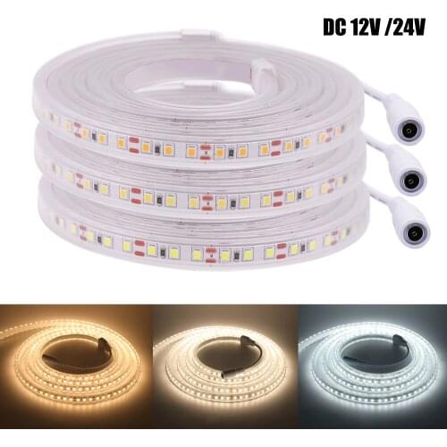 12V 24V 2835 LED Strip 120Leds/m Flexible Tape Ribbon IP67 Waterproof String Lamp with DC Connector Natural White 4000K/Warm