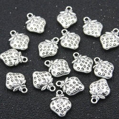 20PCS 10*15mm Charms Double Sided Strawberry Metal Alloy Fruits Pendant For DIY Jewelry Accessories