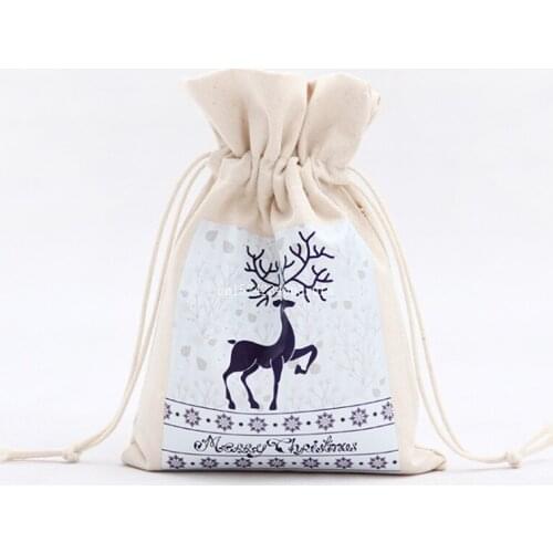 200pcs Christmas Gift Candy Bags Drawstring Bags Canvas Santa Sack Christmas Decoration Wholesale