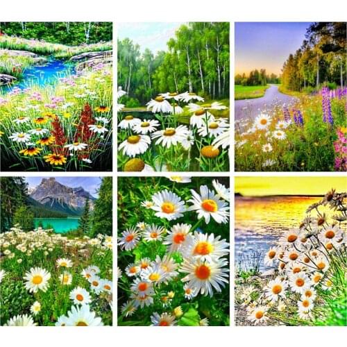 5D DIY Diamond Painting Kits Flower Full Round With AB Drill Picture Of Rhinestones Mosaic Embroidery Daisy Sale Home Decoration