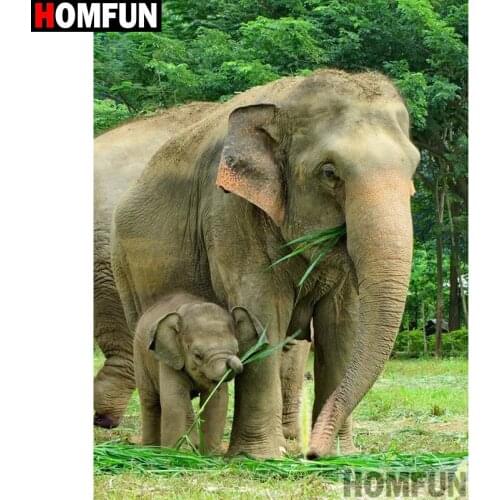 HOMFUN Full Square/Round Drill 5D DIY Diamond Painting "Elephant family" 3D Embroidery Cross Stitch 5D Home Decor A13686