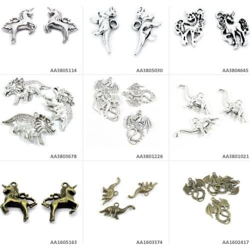 Antique Bronze Silver Plated Jewelry Making Charms Dragon Dinosaur Horse Unicorn Crafting Craft Beading