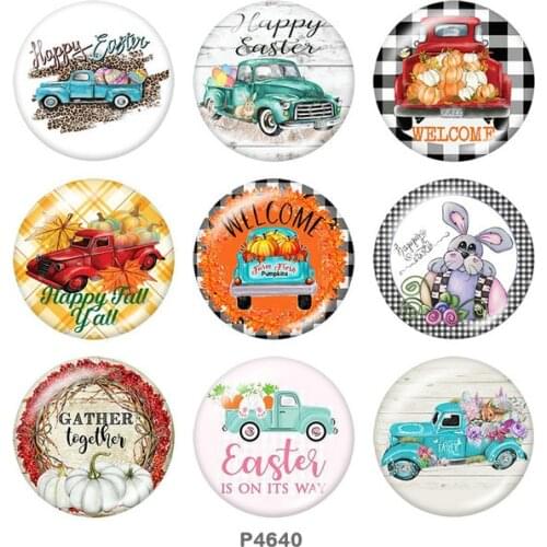 Thanksgiving car happy easter 12mm/18mm/20mm/25mm Round glass cabochon flat back Making findings snap button jewelry P4640