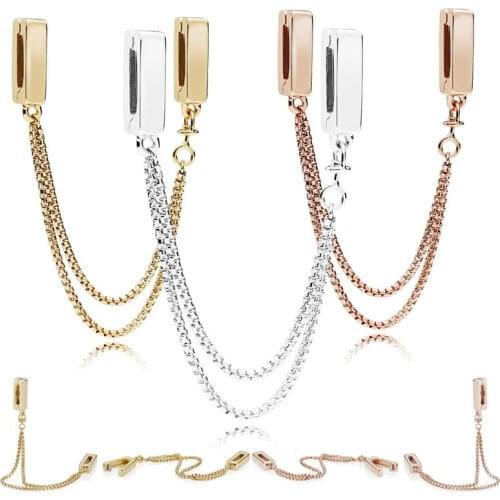 925 Sterling Silver Bead Reflexions Floating Safety Chain Clip Charm Fit Fashion Women Pandora Bracelet Bangle Gift DIY Jewelry