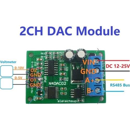 DC 12V RS485 to 0-5V 0-10V Voltage Signal Generator 2CH PWM DAC Converter Module Modbus RTU for PLC Measuring Instruments