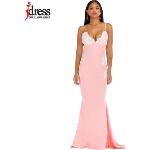 IDress 2020 Fashion Lady Formal Sleeveless Deep V-neck Long Dress Sexy Bodycon Dress Elegant Female Backless Stretch Maxi Dress