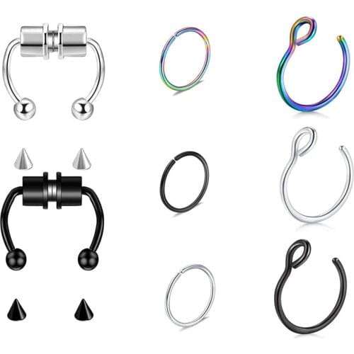 2021 Fake Piercing Nose Ring Alloy Nose Piercing Hoop Septum Rings For Women Body Jewelry Gifts Fashion Magnetic Fake Piercing