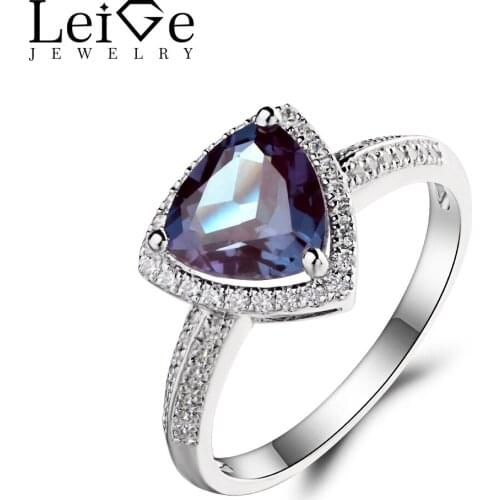 Leige Jewelry June Trillion Cut Lab Alexandrite Ring Engagement Ring Gemstone Solid 925 Sterling Silver June Birthstone for Her