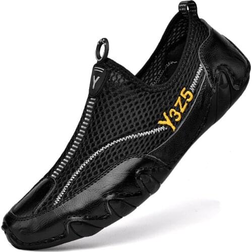 Summer Cool Mens Leather Casual Shoes Comfortable Soft Octopus-like Soles Mens Shoes Mesh Breathable Men Outdoors Sport Shoes