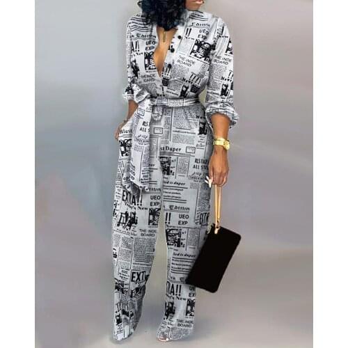 2021 Summer 2021 European and American Womens Casual Loose Commuter Cardigan Printed One-Piece Pants