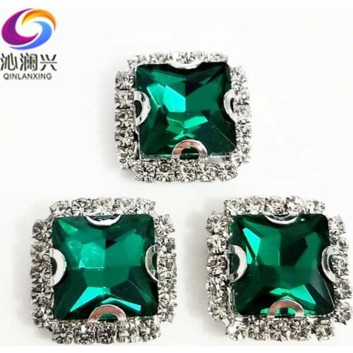 Malachite green square shape high quality Crystal glass buckle,silver base sew on rhinestones for Diy/jewelry accessories SQK14