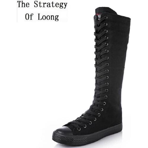 Korean Style Fashion Casual High-top Plus Size 42 43 Canvas Ladies Dance Shoes Zipper Women Long Knee-High Boots 20200515