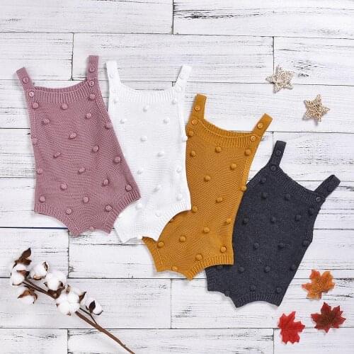 Fashion Newborn Baby Girls Knitted Romper Infant Girls Cute Sleeveless Solid Clothing with Orb Decoration