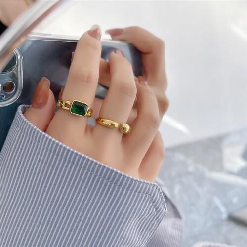 2021 Trend 18K Gold Plated Open Mens Ring With Emerald Stone Wedding Rings for Teens Retro Stainless Steel Jewelry for Women