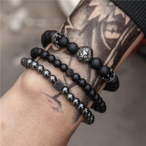 Mens lion bracelet set men jewelry women bracciali stone beads bracelet braclets bracelete accesorios hombre bracciale armbanden