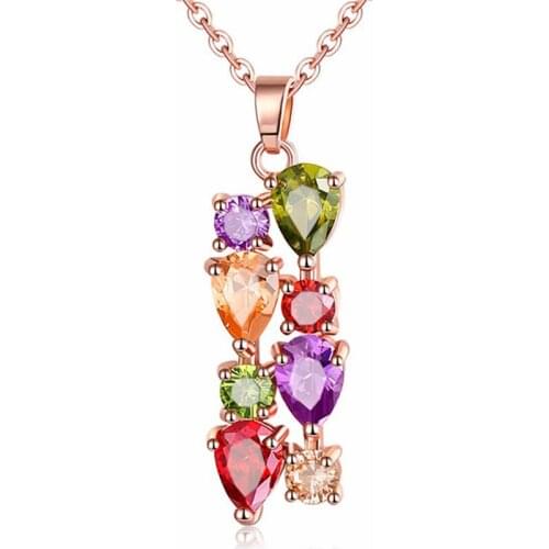 ZSLBS Crystal Pendant Necklace For Women Statement Necklaces Long Chain Copper Zircon Colorful Stylish Collier Femme Bijoux