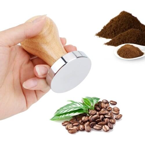 Coffee Accessories 51MM 49MM Wood Handle Coffee Powder Hammer Stainless Steel Coffee Tamper Barista Tools Flat Espresso Tamper