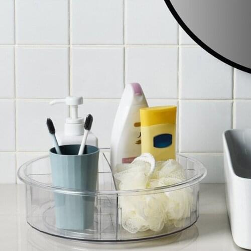 Clear Round Rotatable Box Organization Storage Container Plastic Turntable Case For Condiment Spice Bathroom Makeup Holder