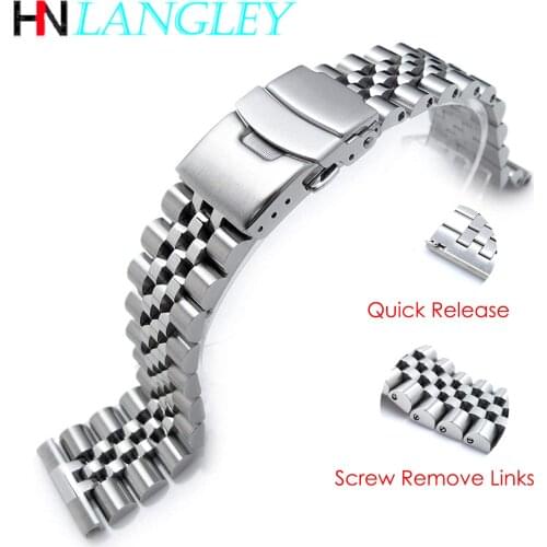 Quick Release Remove Links Screw Design Stainless Steel Watch Band Premium Solid Buckle 20mm 22mm 24mm Bull Ring Watch Strap