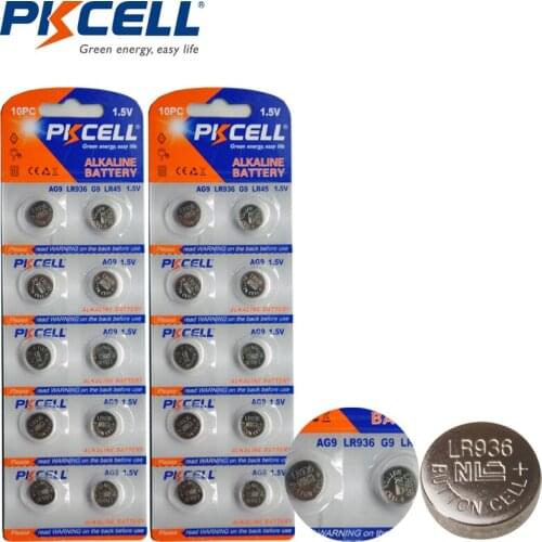 20 Pieces PKCELL 1.5V AG9 Battery LR936 394 SR936SW 194 V394 Button Coin Cell Alkaline Battery