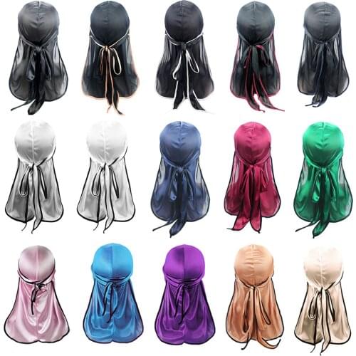 Long Tail Silk Scarf Muslim Turban Doo Rag Pirate Hat Durag Chemo Caps Skull Hat Headwear 16 Colors To Choose From