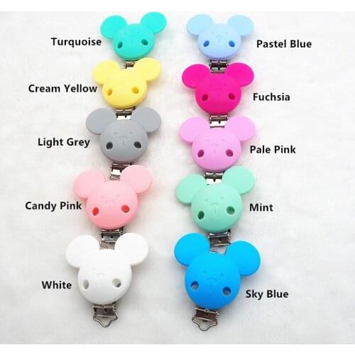 Chenkai 50PCS BPA Free Silicone Teether Clips Pacifier DIY Baby Mouse Animal Nursing Jewelry Toy Dummy Chain Holder clips