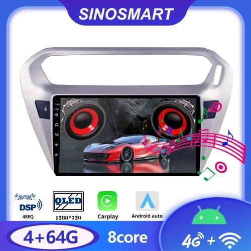 Sinosmart Car GPS Navigation Radio for Peugeot 301 2013-2016 2.5D IPS/QLED Screen 8 Core,DSP 48EQ