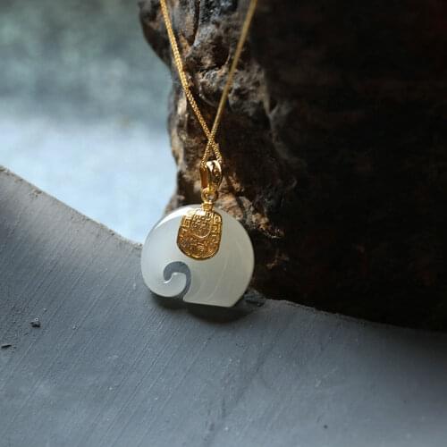 New Silver Inlaid Natural Hetian Jade Elephant Pendant Necklace Unique Ancient Gold Craft Womens Brand Jewelry