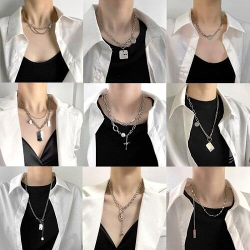SOHOT Trendy Punk Titanium Steel Reflective Pearl Square Lava Heart Cross Pendant Necklace Female Jewelry Party Drop Shipping