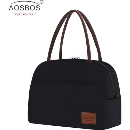 Aosbos Fashion Portable Cooler Lunch Bag Thermal Insulated Solid Tote Bags Large Food Picnic Lunch Box Bag for Men Women Kids