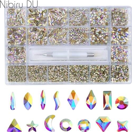 Super Set Multi-size Crystal AB Nail Rhinestones Drill pen Various Shapes 3D Nails Art Decorations Accessories SS4-12