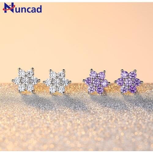Silver Color Flower Snow Shape Purple Silver Zircon Crystal Ear Snail Womens Earrings Simple Ear Studs For Women Wedding Gift