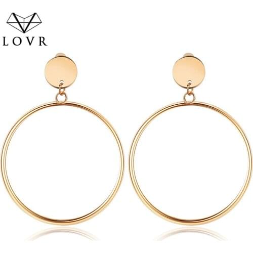 LOVR Fashion Luxury Simple Gold Silver Color Big Round Statement Drop Earrings for Women Terndy Modern Earrings 2019 Jewelry