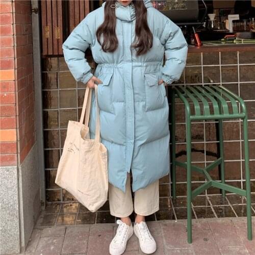 2021 Winter Women Cotton Coat Long Hooded Female Thick Jacket Office Lady Fashion Concise Loose Solid Casual All-Match Parkas