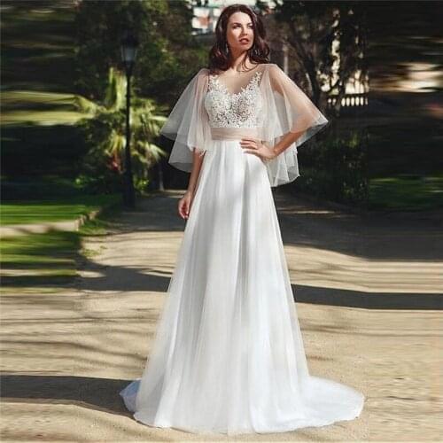 Vestido de Festa de Casamento Vintage Wedding Dress 2021 Lace Bohemian Wedding Bridal Gowns V Back Cheap Custom Made