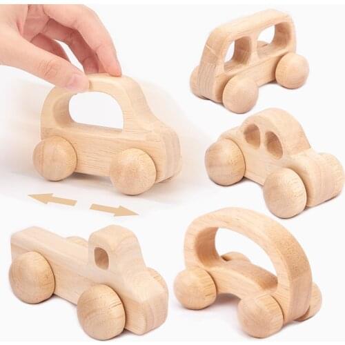 1Pc Cartoon Beech Wood Blocks Car Toy Montessori Educational Wooden Sliding Car Toys For Teething Baby Children Cute Gift