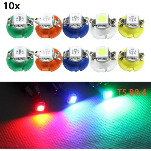 10pcs/lot T5 B8.4D 5050 1 SMD LED Blue Side Dashboard Guage Light for Car B8.4 Auto Instrument Panel Lights White Blue Yellow
