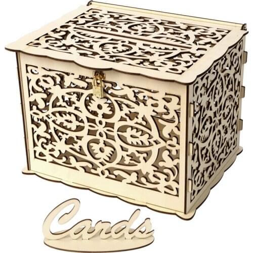 25x20x18.3cm DIY Wedding Gift Card Box Wooden Sign Box Beautiful Wedding Decoration Supplies for Birthday Party With Lock Key