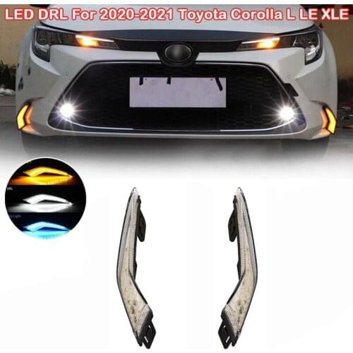2X LED Front Bumper Fog Lamp DRL Daytime Running Light for Toyota Corolla L LE XLE 2020-21 White&Amber&Blue