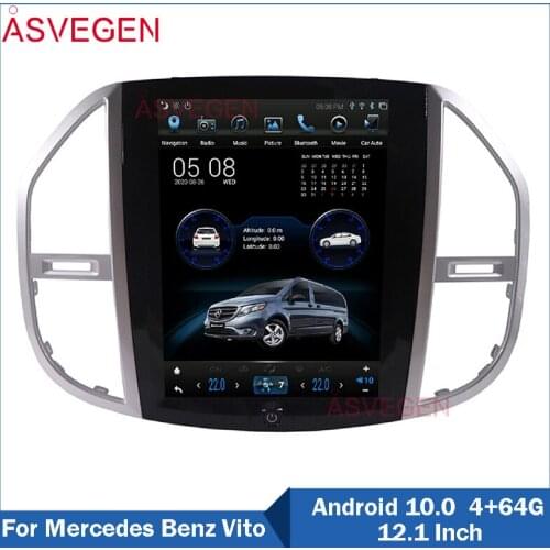 Asvegen12.1" Vertical Screen Tesla Style Android 9.0 Car DVD Stereo GPS Navigation Radio Player For Mercedes Benz Vito 2016-2019
