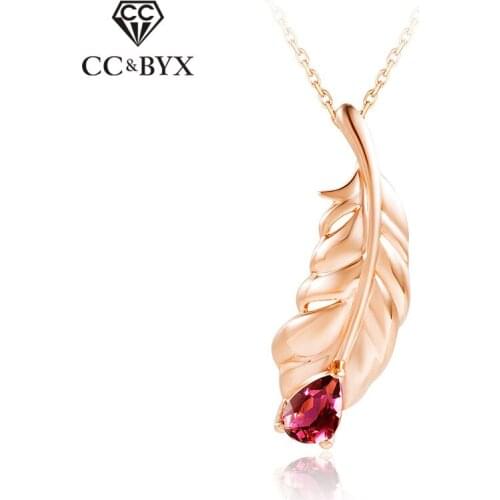 CC S925 Sterling Silver Fashion Jewelry Necklace Pendants For Women Feather Creative Red Water Drop Stone Necklace CCN191