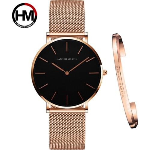 36mm Golden White Japan Quartz Movement Ladies Wristwatches Stainless Steel Mesh Blue 30m Waterproof Brand Watches For Women