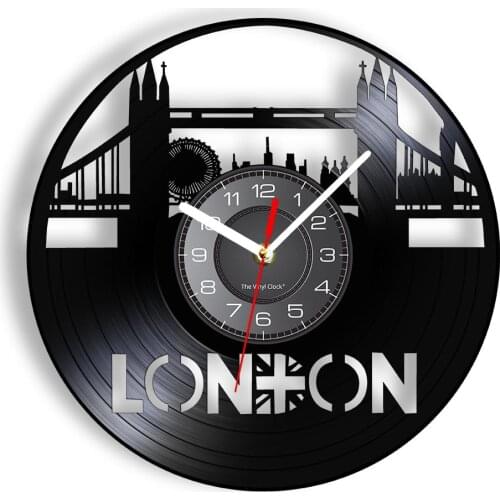 Big Ben in London England Skyline Vinyl Record Wall Clock Tower Bridge Retro Cityscape Art Watch Timepieces UK Traveling Gift